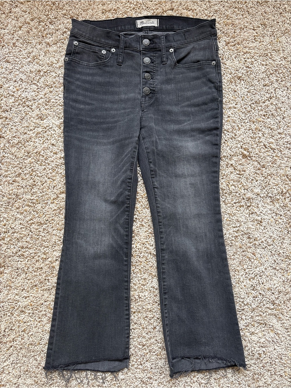 Madewell Cali Demi-Boot Jeans sz 27s Asymmetrical Frayed Hem Black